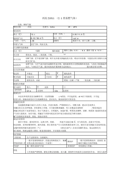 丙烷理化特性表