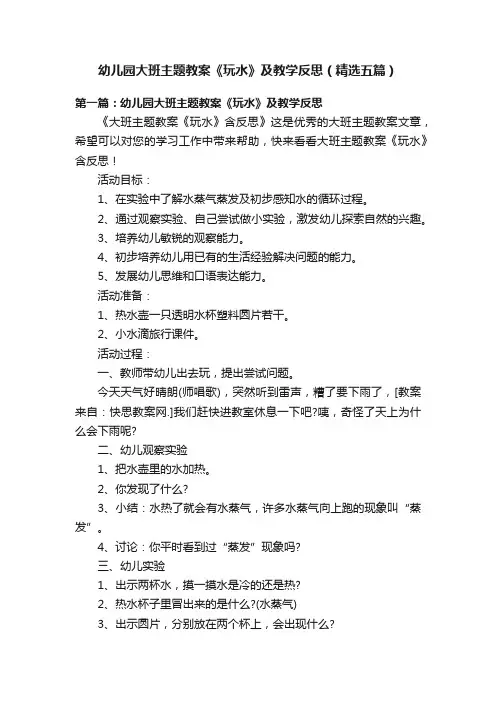 幼儿园大班主题教案《玩水》及教学反思（精选五篇）