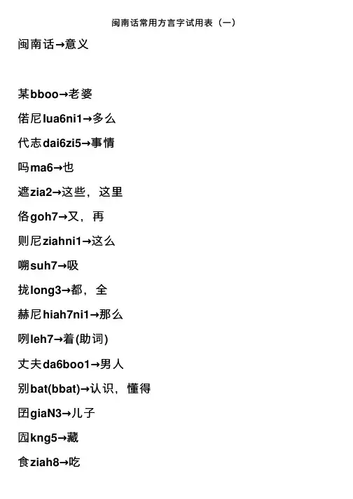 闽南话常用方言字试用表（一）