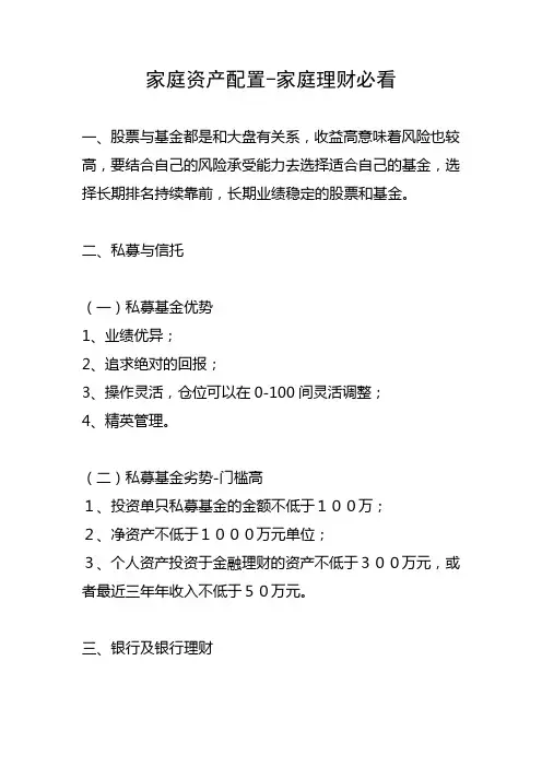 家庭资产配置-家庭理财必看