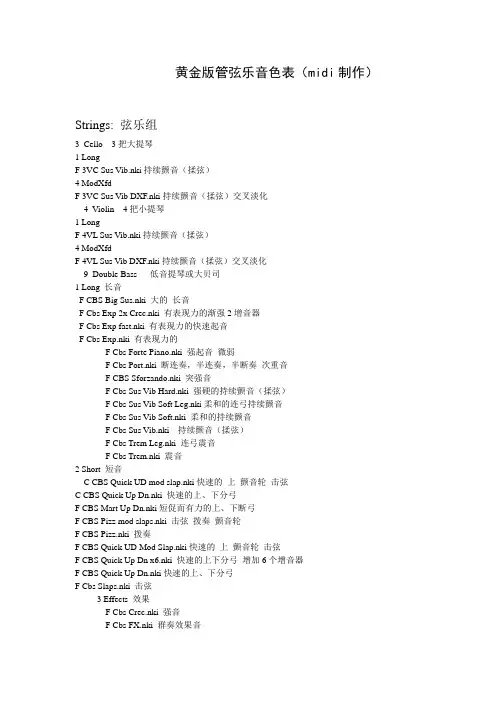 黄金版管弦乐音色表