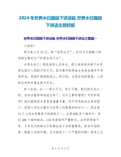 2024世界水日国旗下讲话主题模板