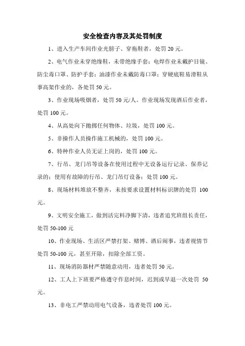安全检查内容及其处罚制度