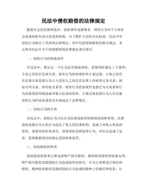 民法中侵权赔偿的法律规定