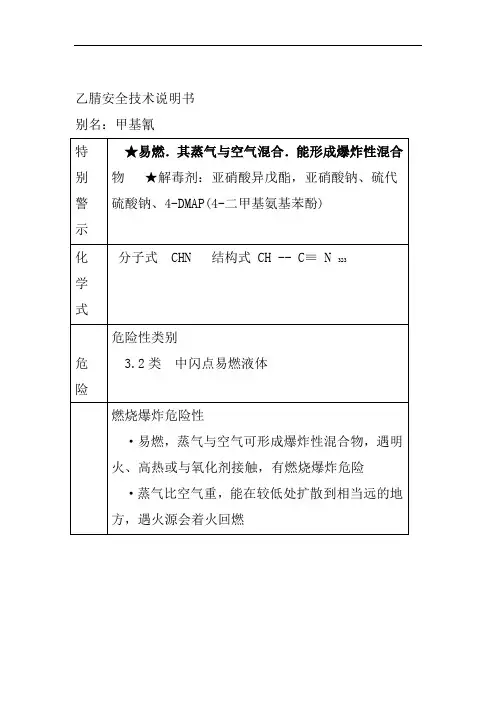 乙腈安全技术说明书