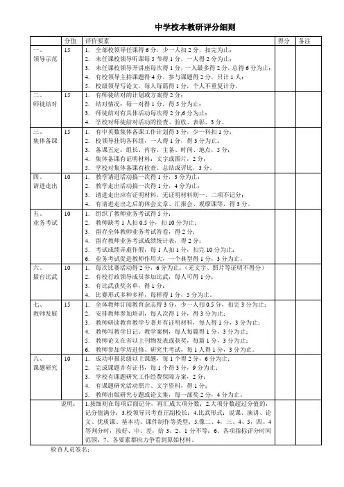 中学校本教研评分细则
