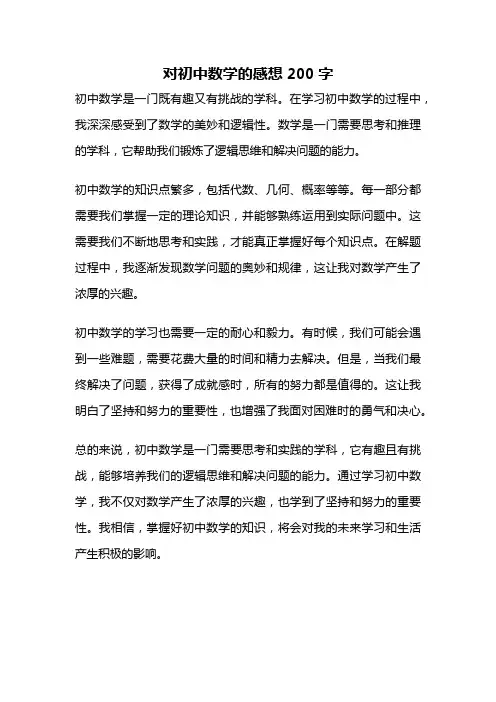 对初中数学的感想200字