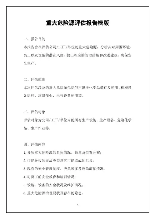重大危险源评估报告模版