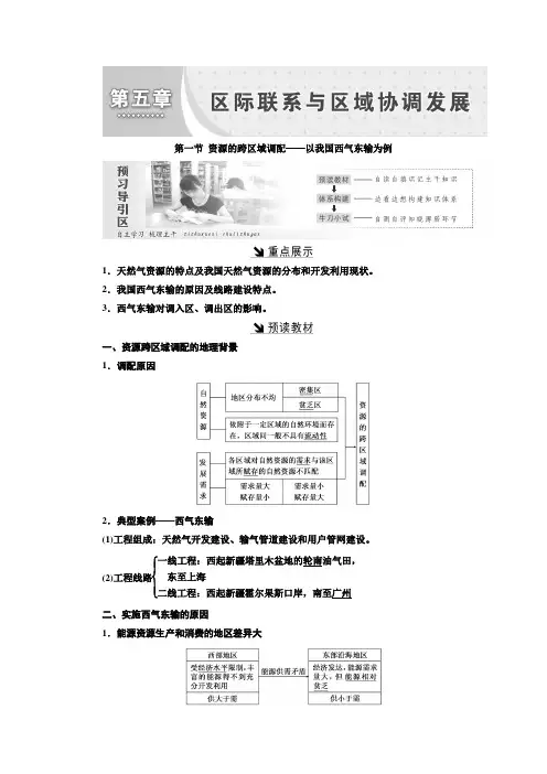 高中地理人教版必修三第五章第一节资源的跨区域调配——以我国西气东输为例学案Word版含答案