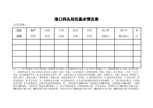 港口码头泊位基本情况表