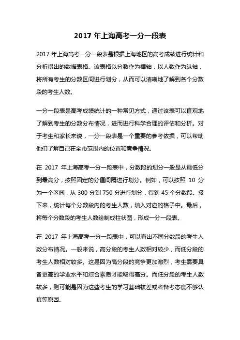 2017年上海高考一分一段表