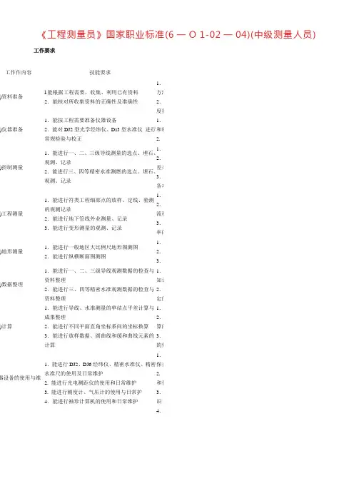 国家职业标准(6一O 1-02一04)(中级测量人员