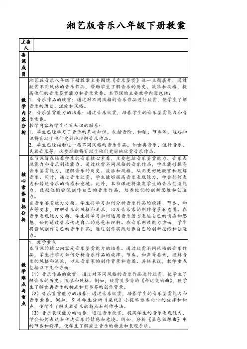 湘艺版音乐八年级下册教案