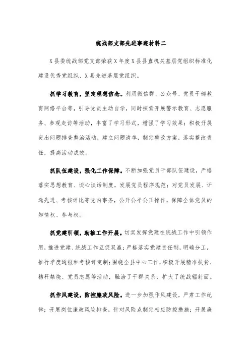 统战部支部先进事迹材料二
