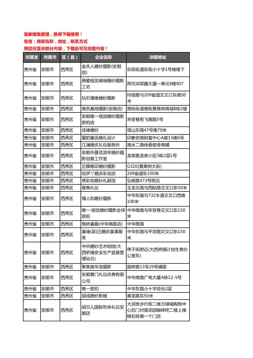 新版贵州省安顺市西秀区婚庆公司企业公司商家户名录单联系方式地址大全37家