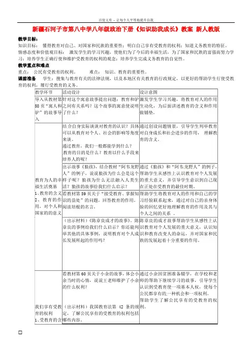八年级政治下册知识助我成长教案新人教版