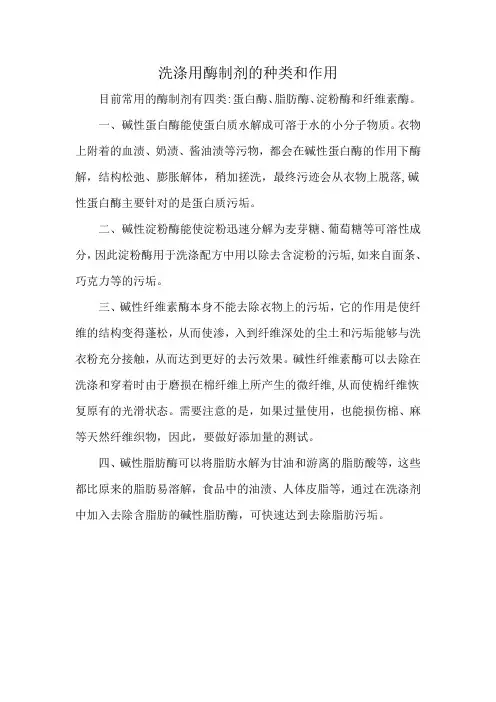 洗涤用酶制剂的种类和作用