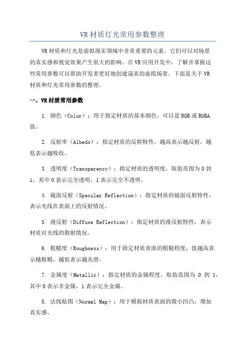 VR材质灯光常用参数整理