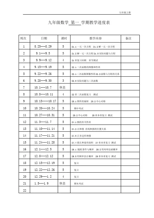 九年级上-数学-教学进度表