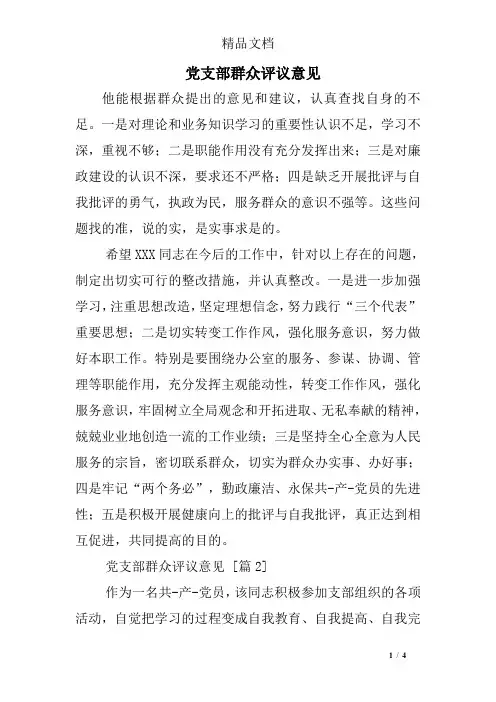 党支部群众评议意见