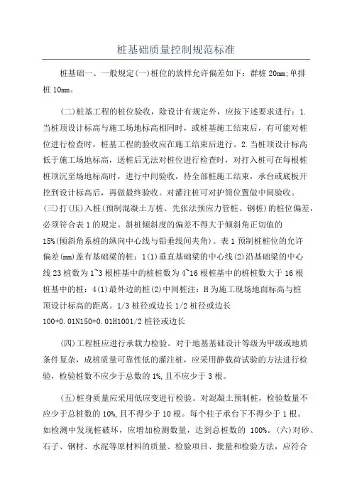 桩基础质量控制规范标准