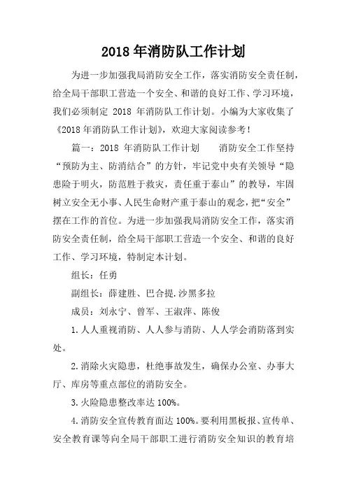 2018年消防队工作计划