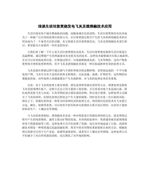 浅谈生活垃圾焚烧发电飞灰及渣熔融技术应用