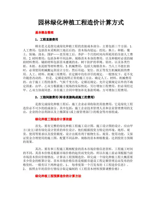 园林绿化种植工程造价计算方式