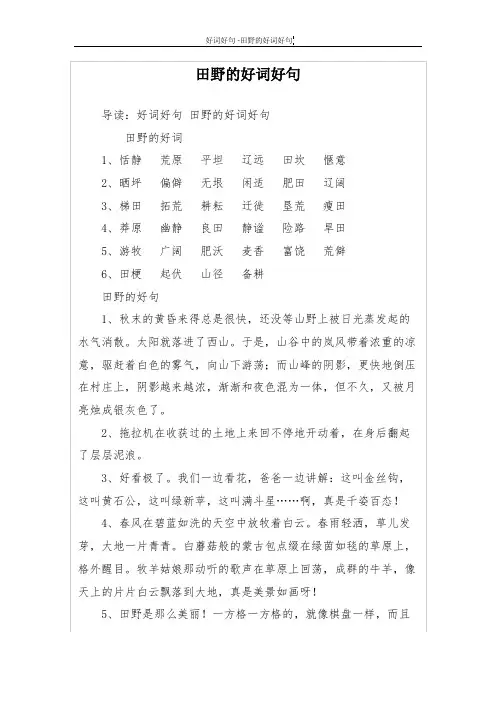 田野的好词好句
