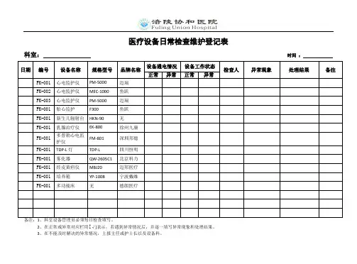 医疗设备日常维护记录