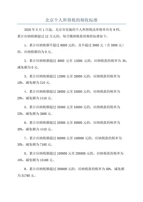 北京个人所得税的税收标准