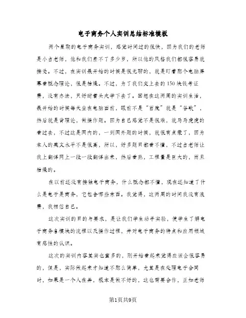电子商务个人实训总结标准模板（4篇）