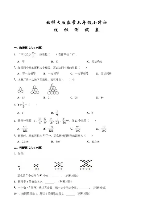 北师大版数学六年级下学期小升初考试题(含答案)