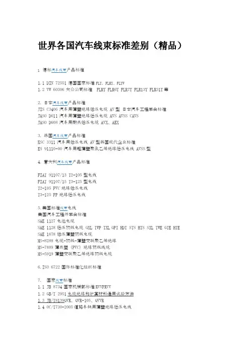 世界各国汽车线束标准差别
