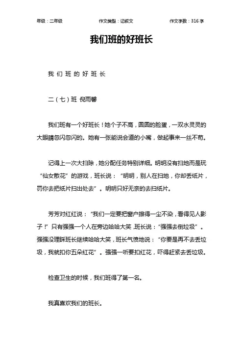 我们班的好班长作文【小学二年级300字】