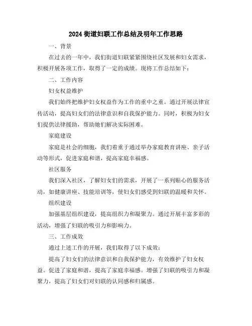 2024街道妇联工作总结及明年工作思路