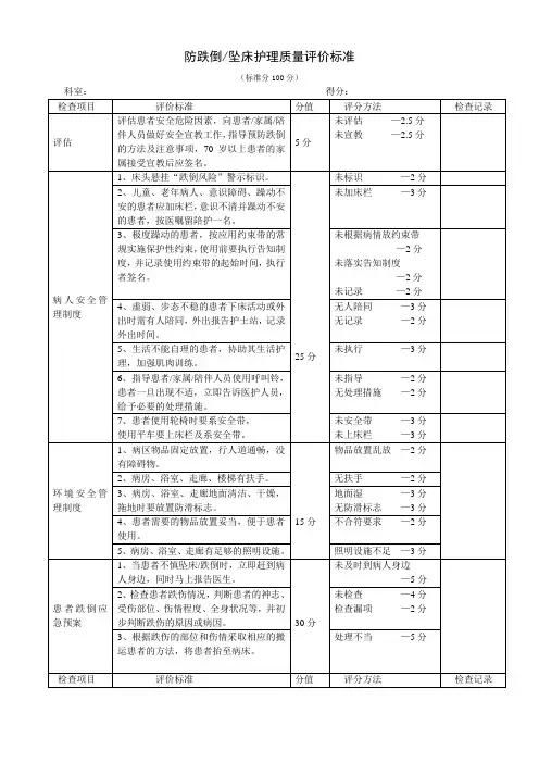 防跌倒防压疮质量评价标准
