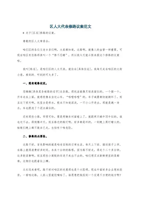 区人大代表修路议案范文