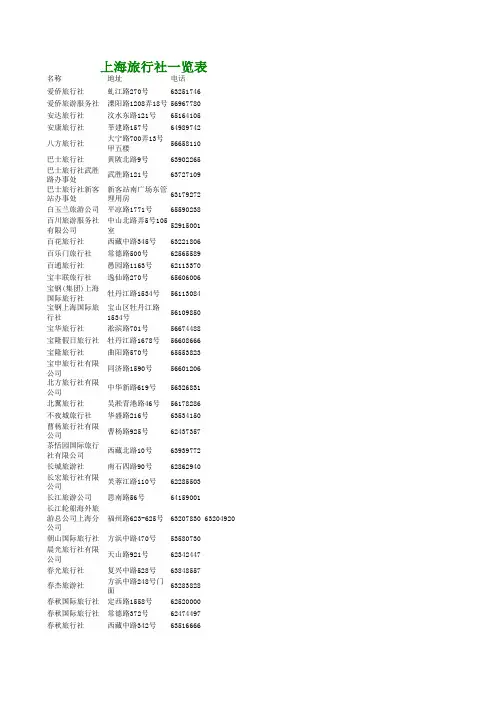 上海旅行社一览表