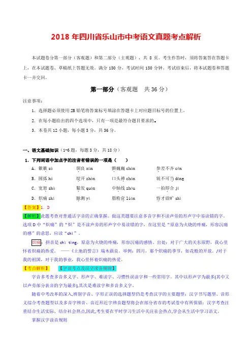 2018年四川省乐山市中考语文真题考点解析