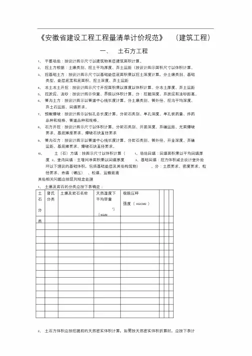 安徽省建设工程工程量清单计价规范