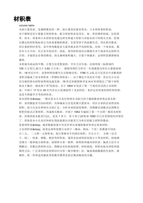 原木材积系数及材积表