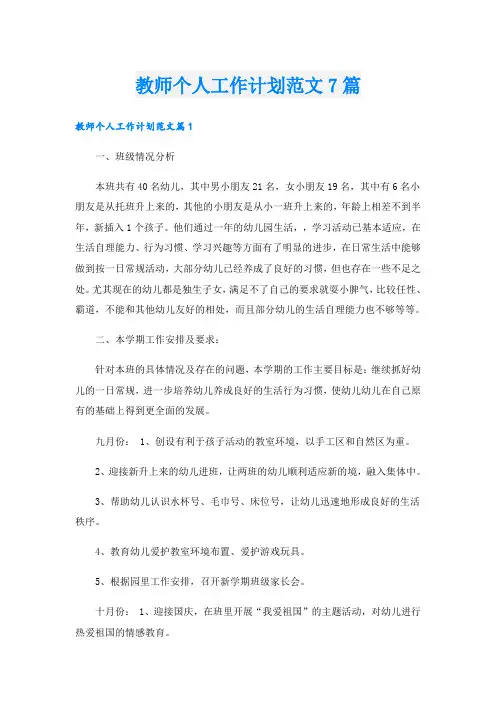教师个人工作计划范文7篇