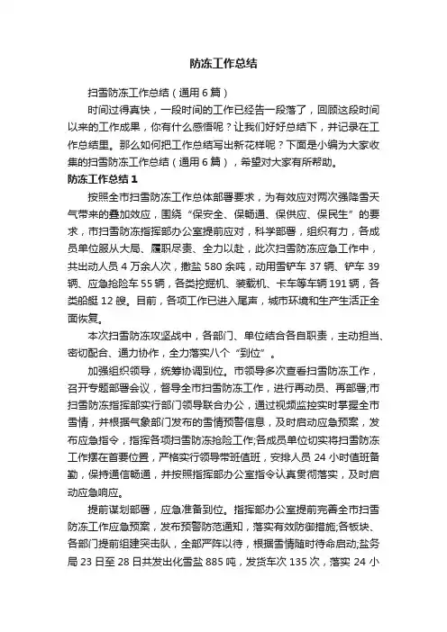扫雪防冻工作总结（通用6篇）