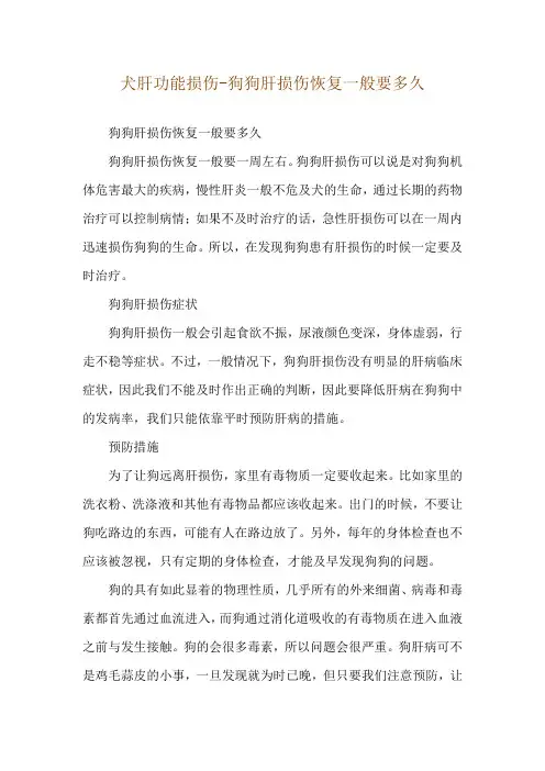 犬肝功能损伤-狗狗肝损伤恢复一般要多久
