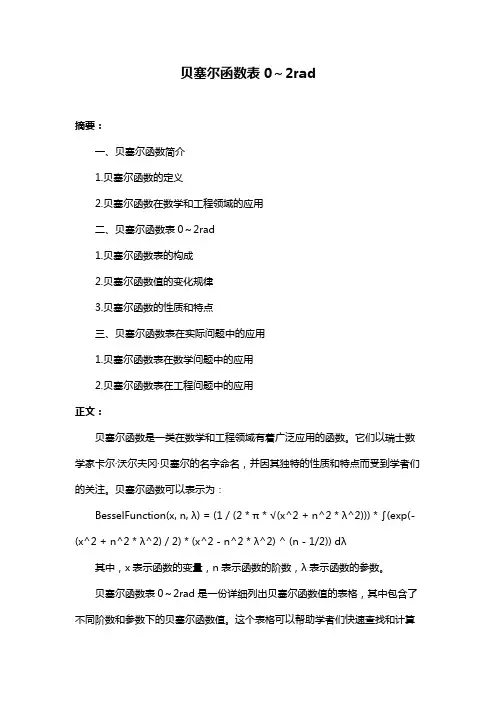 贝塞尔函数表0～2rad