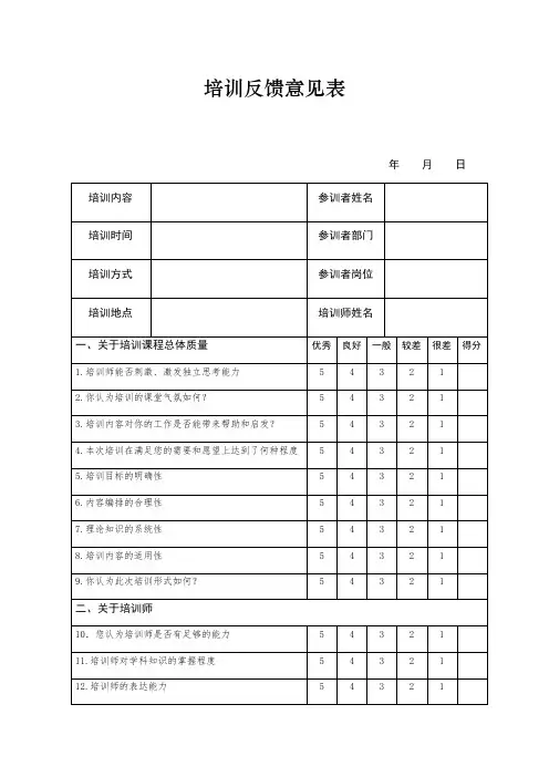 培训反馈意见表