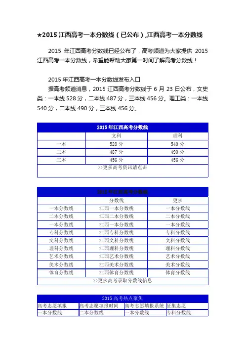 ★2015江西高考一本分数线（已公布）,江西高考一本分数线