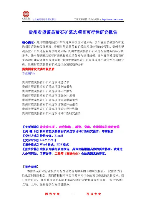 贵州省望谟县萤石矿采选项目可行性研究报告