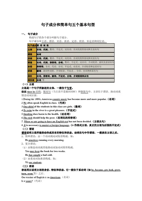 句子成分和简单句五个基本句型